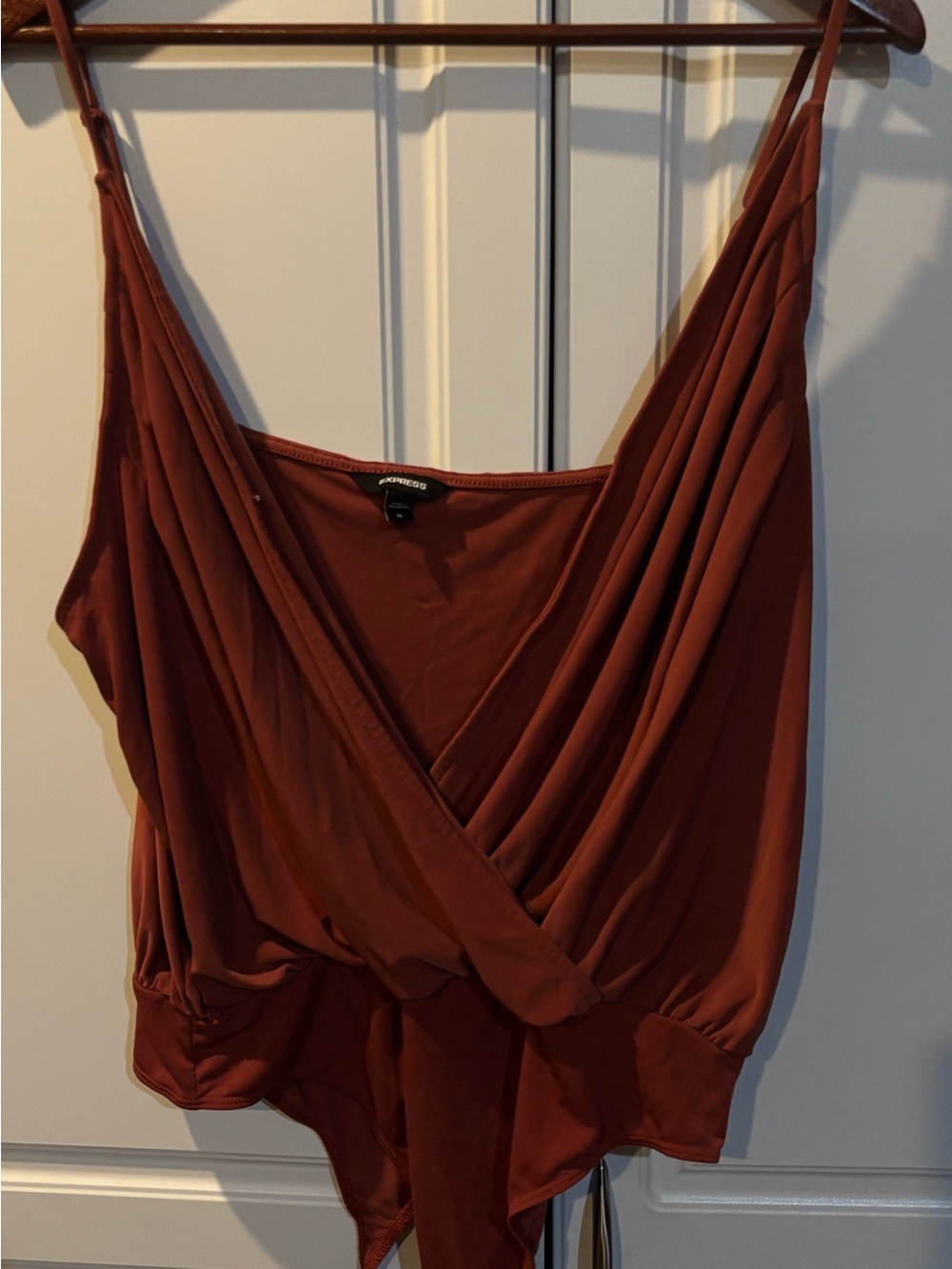 Express Rust Brown Draped Surplice Bodysuit